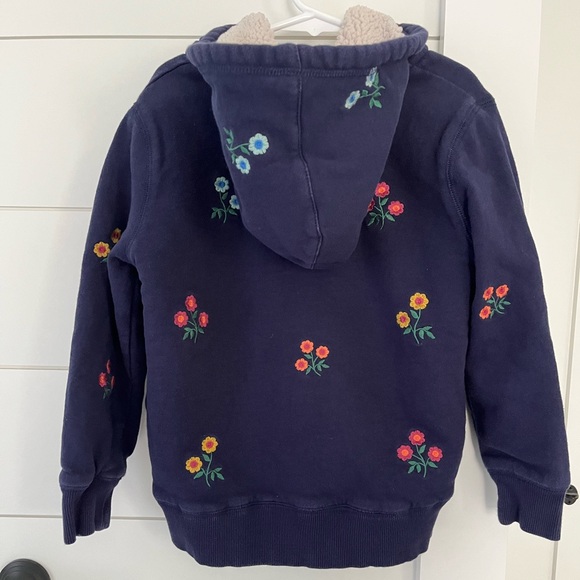 Mini Boden Embroidered Shaggy lined hoodie, Navy floral, 7-8. - Picture 4 of 8